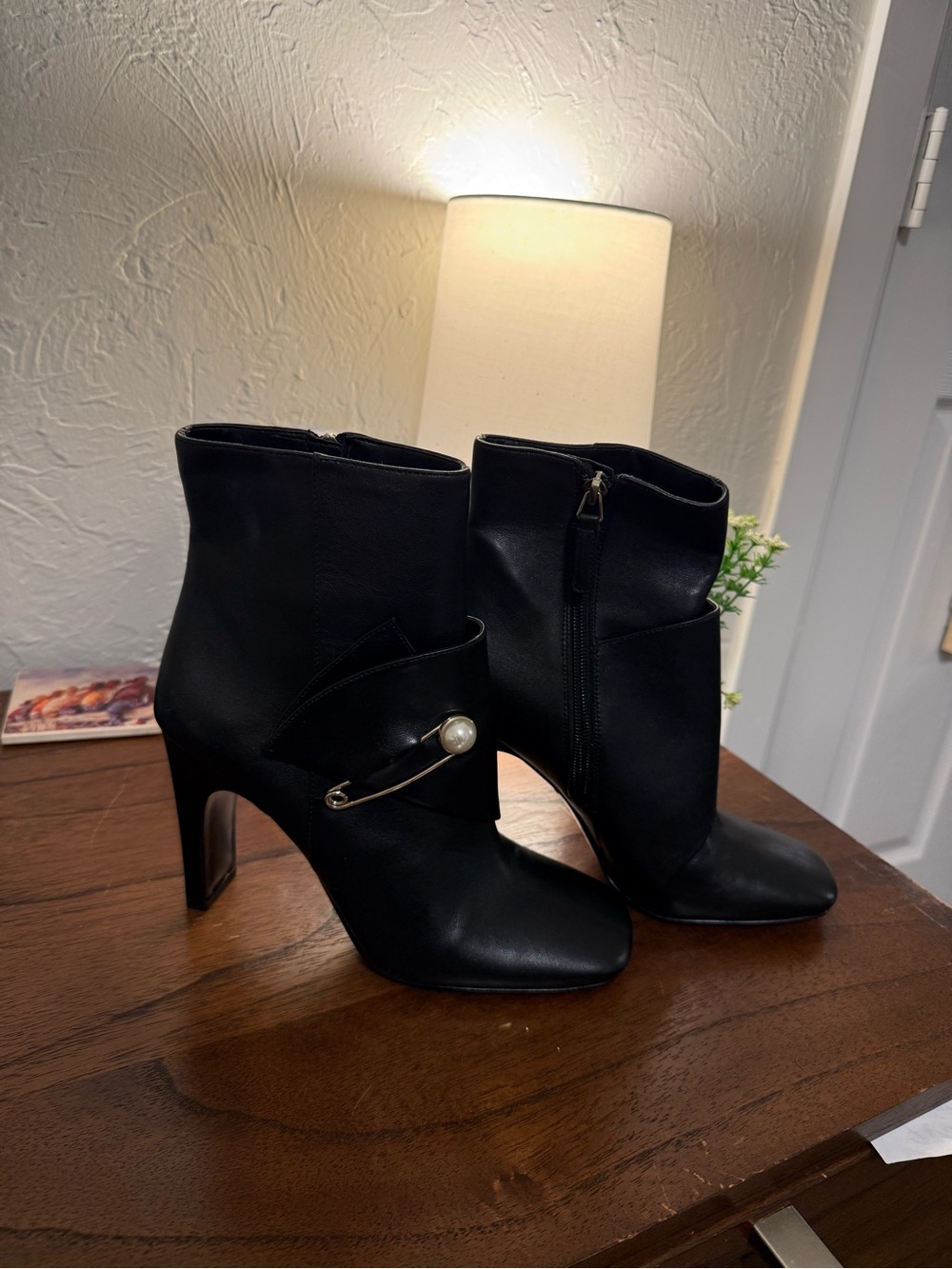 Nine West Black Pearl-Accent Ankle Heeled Boots